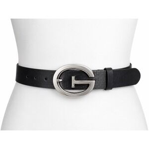 Guess Leather Belt Men XL Black Silver G Logo Buckle Leather